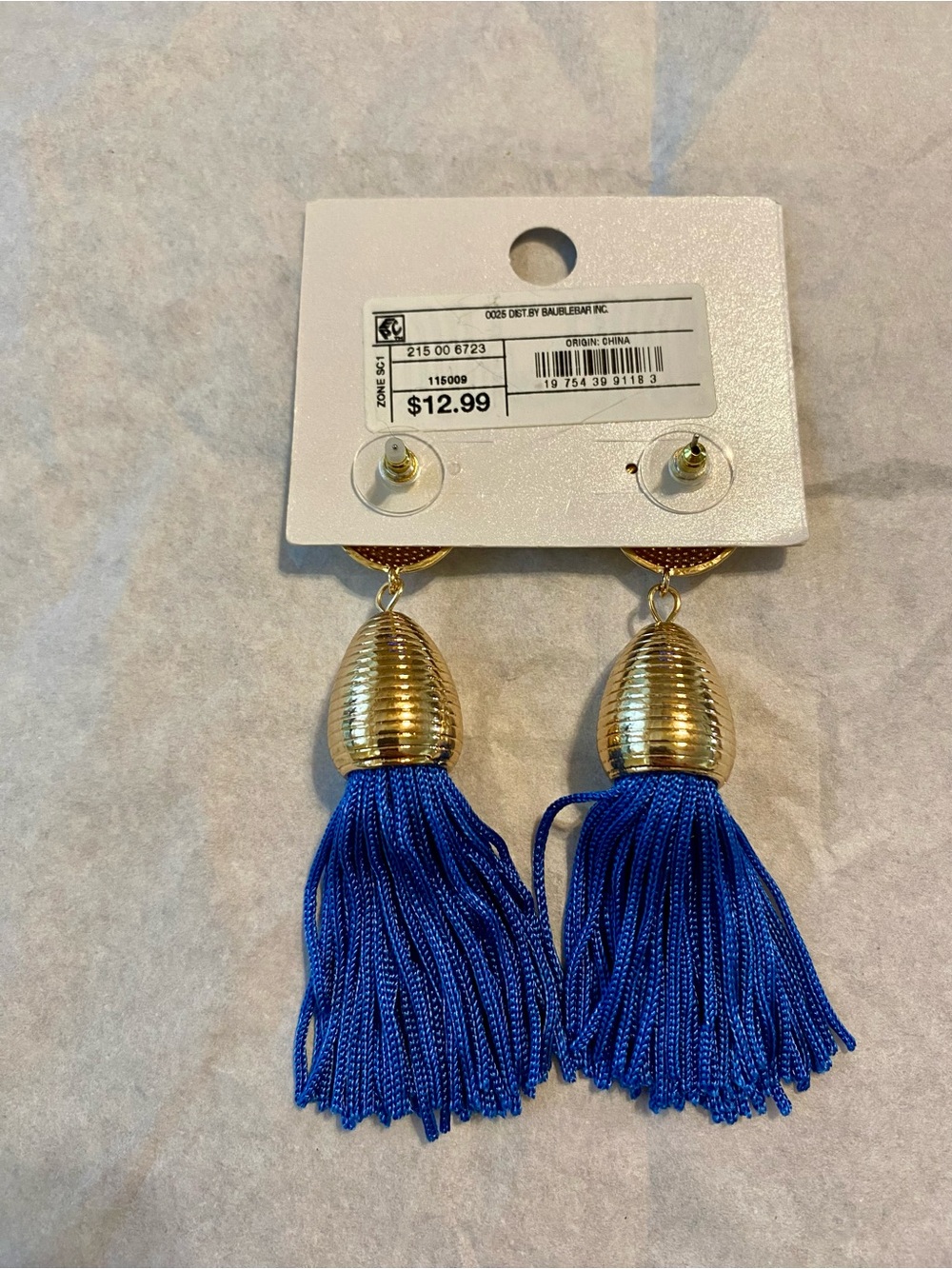 Sugarfix Royal Blue Tassel Drop Earrings with Gold Accents NWT - Picture 3 of 4